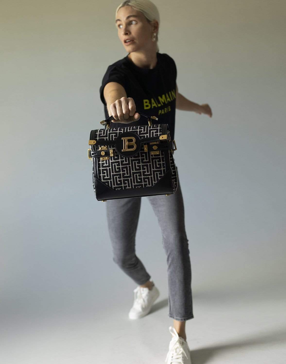 BALMAIN-Bicolor Jacquard B-Buzz 23 Bag-NIOR