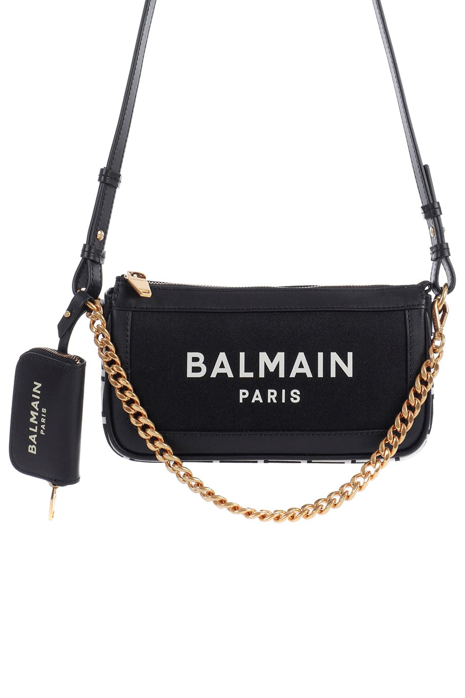 BALMAIN-Canvas Logo B-Army Chain Pouch-NOIR/IVR