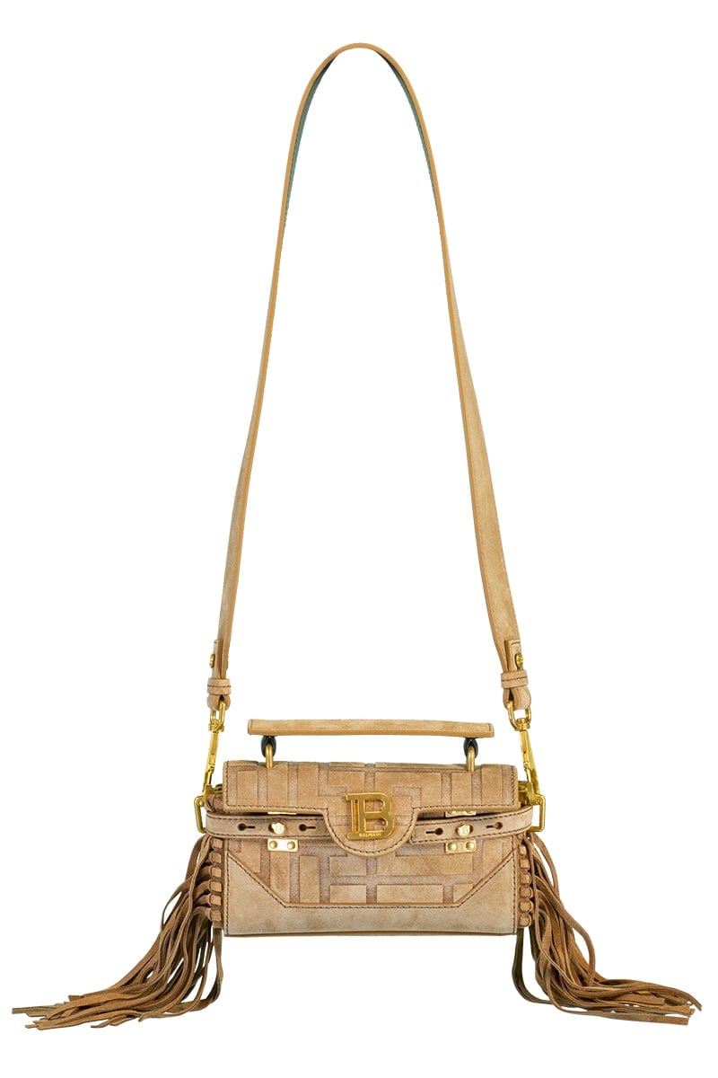 BALMAIN-Bbuzz19 Bag With Fringe-SABLE