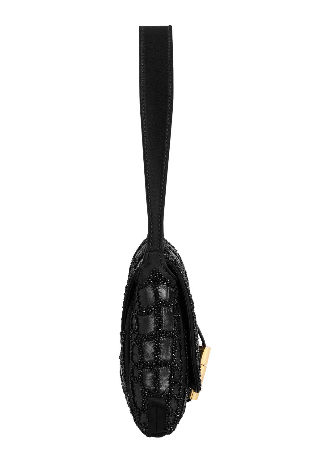 Metropolis Crocodile Effect Embroidered Leather Bag-BLACK-HANDBAGTOP HANDLE-BALMAIN