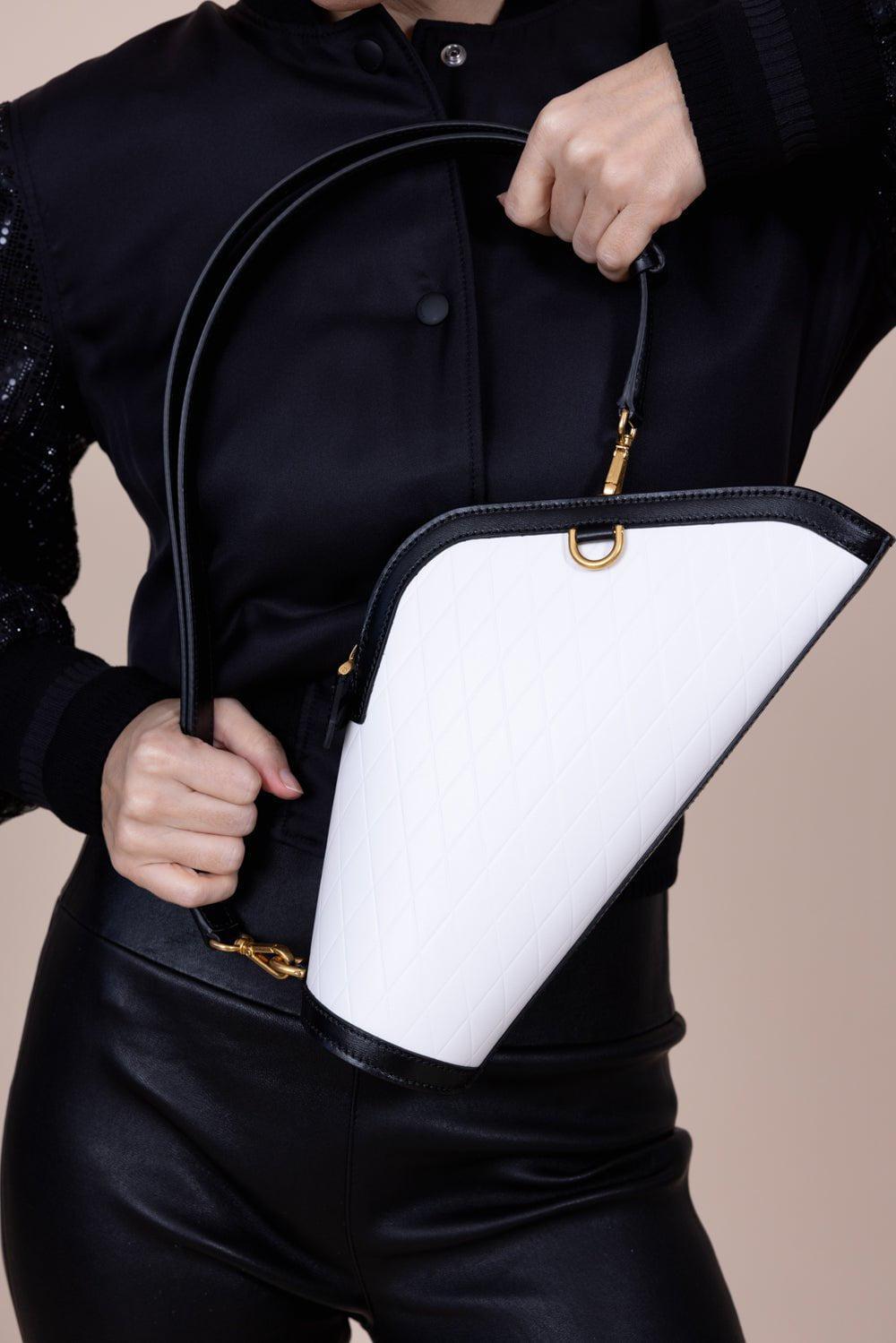 BALMAIN-Small Berlingot Embossed Grid Bag - Blanc Noir-BLNC/NOI