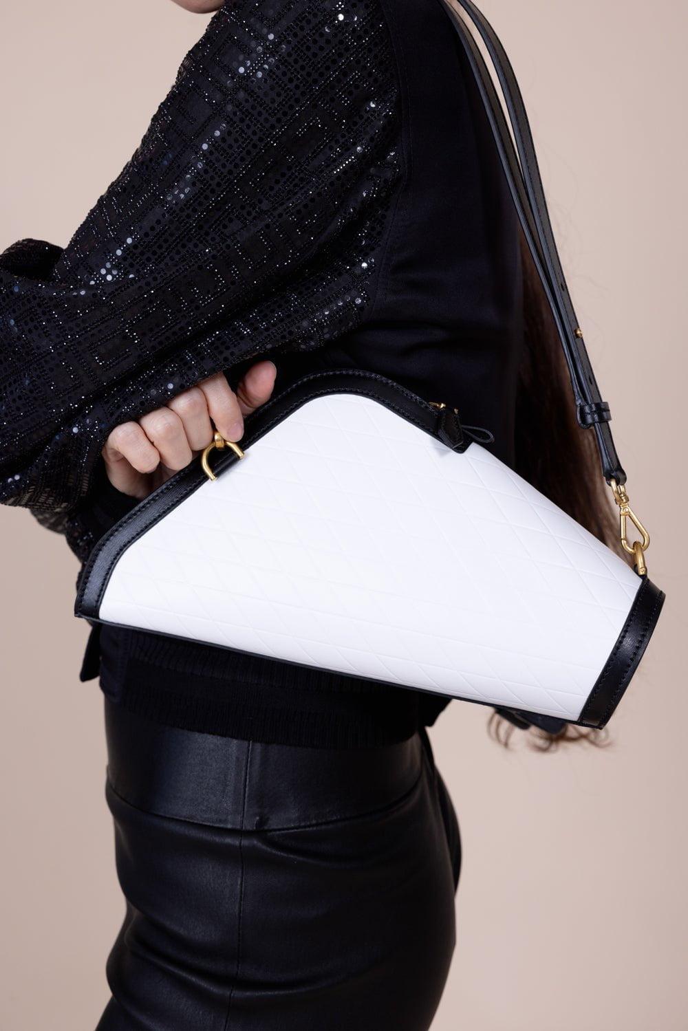 BALMAIN-Small Berlingot Embossed Grid Bag - Blanc Noir-BLNC/NOI