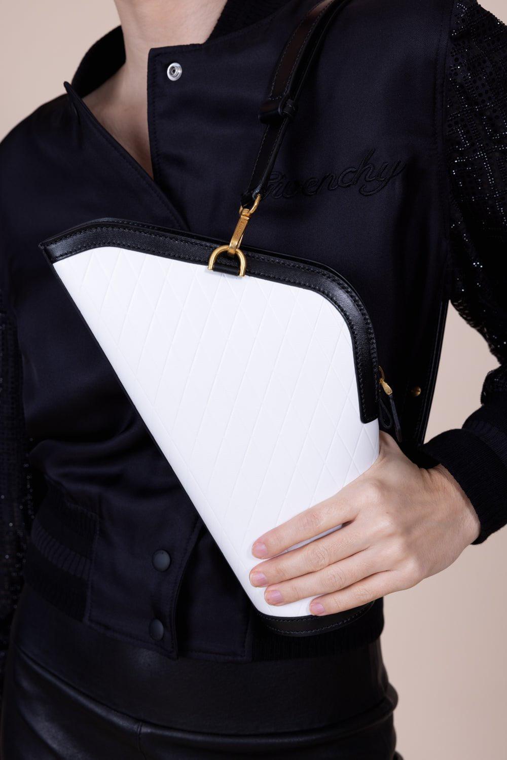 BALMAIN-Small Berlingot Embossed Grid Bag - Blanc Noir-BLNC/NOI