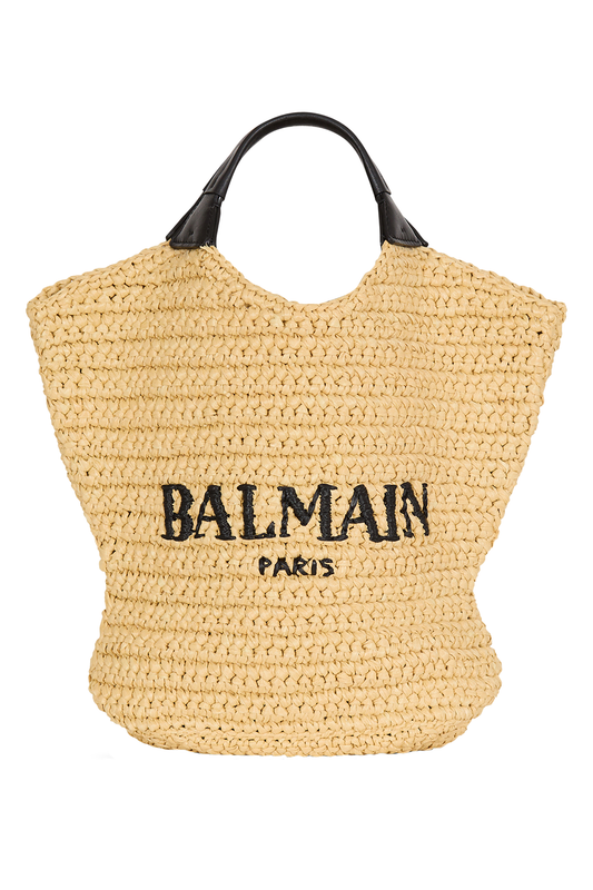 Balmain Crochet Mini Tote Bag-BROWN-O/S-HANDBAGTOP HANDLE-BALMAIN