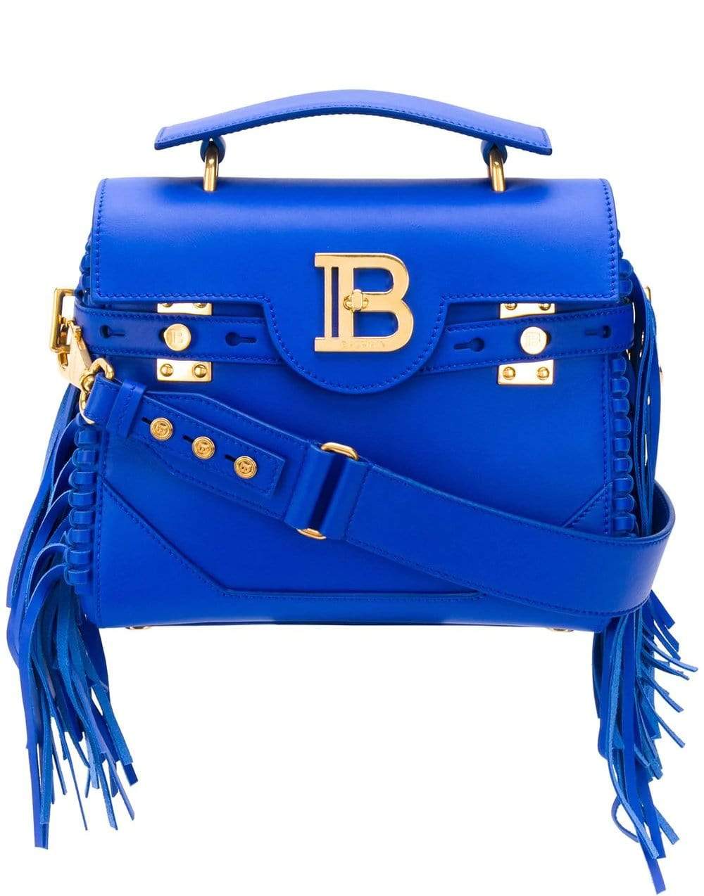 BALMAIN-Calfskin and Fringes Handbag-COBALT