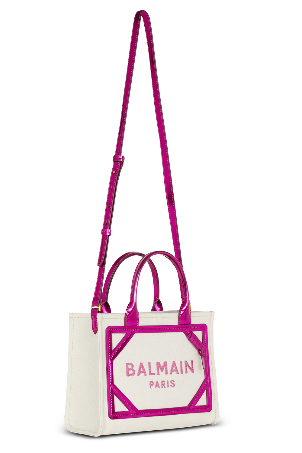 BALMAIN-B-Army Small Tote Bag-ECRU/FUCHSIA