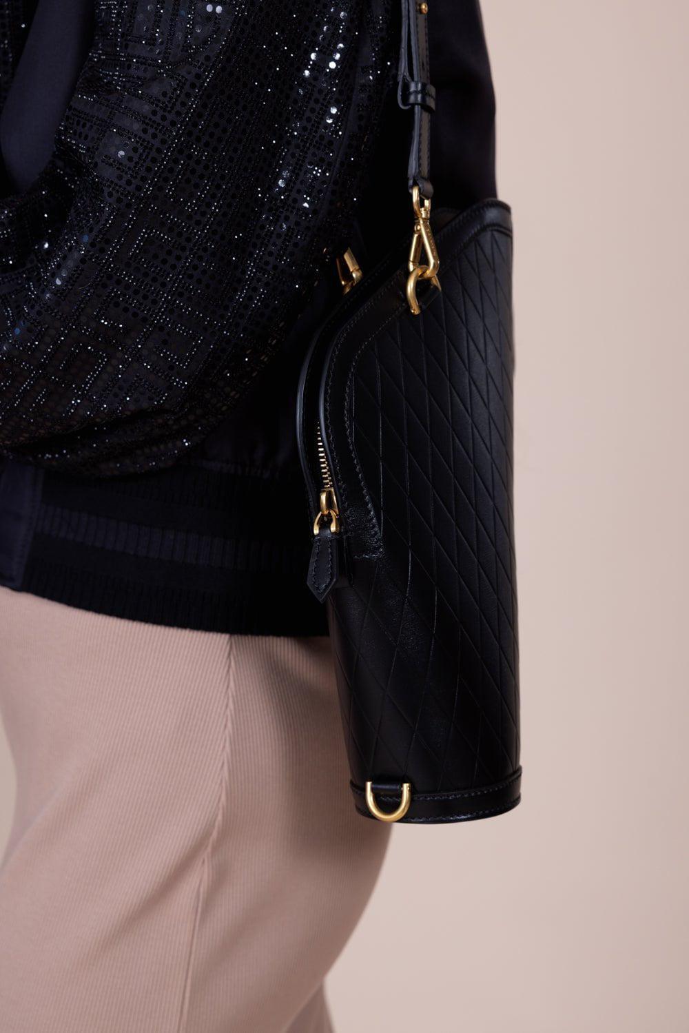 BALMAIN-Small Berlingot Embossed Grid Bag - Noir Opa-NOIR