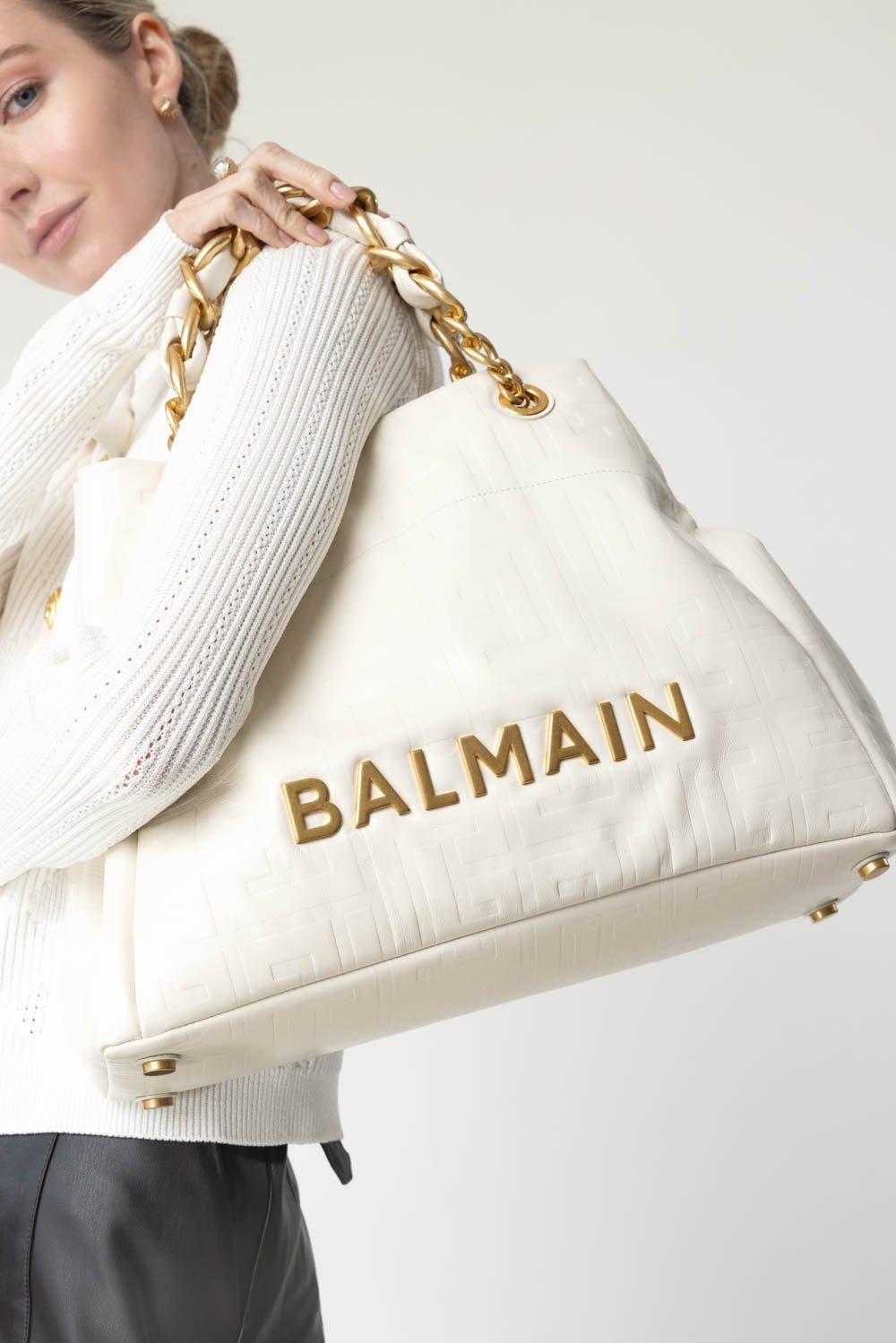 BALMAIN-1945 Embossed Bag-CREME