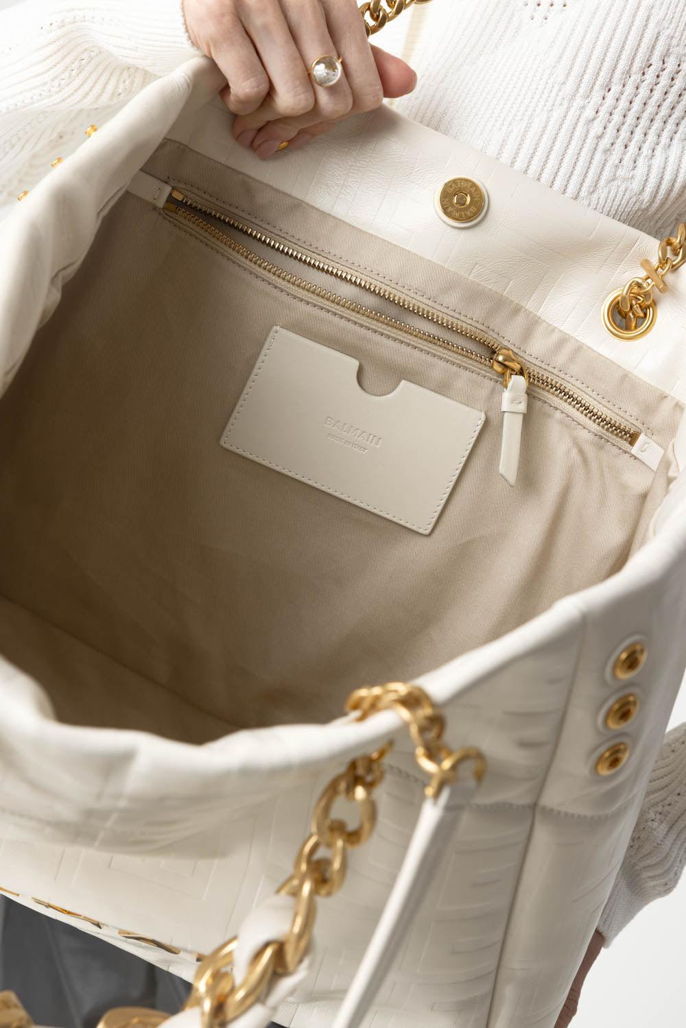 BALMAIN-1945 Embossed Bag-CREME