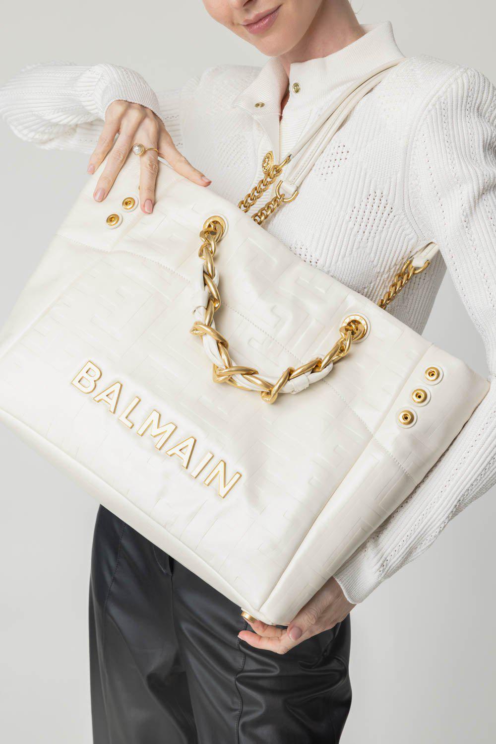 BALMAIN-1945 Embossed Bag-CREME