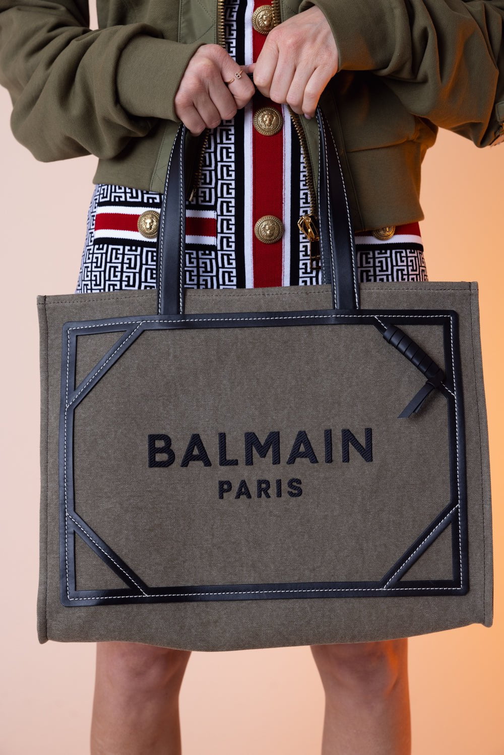 BALMAIN-B-Army Shopper Medium Tote Bag-KHAKI NOIR