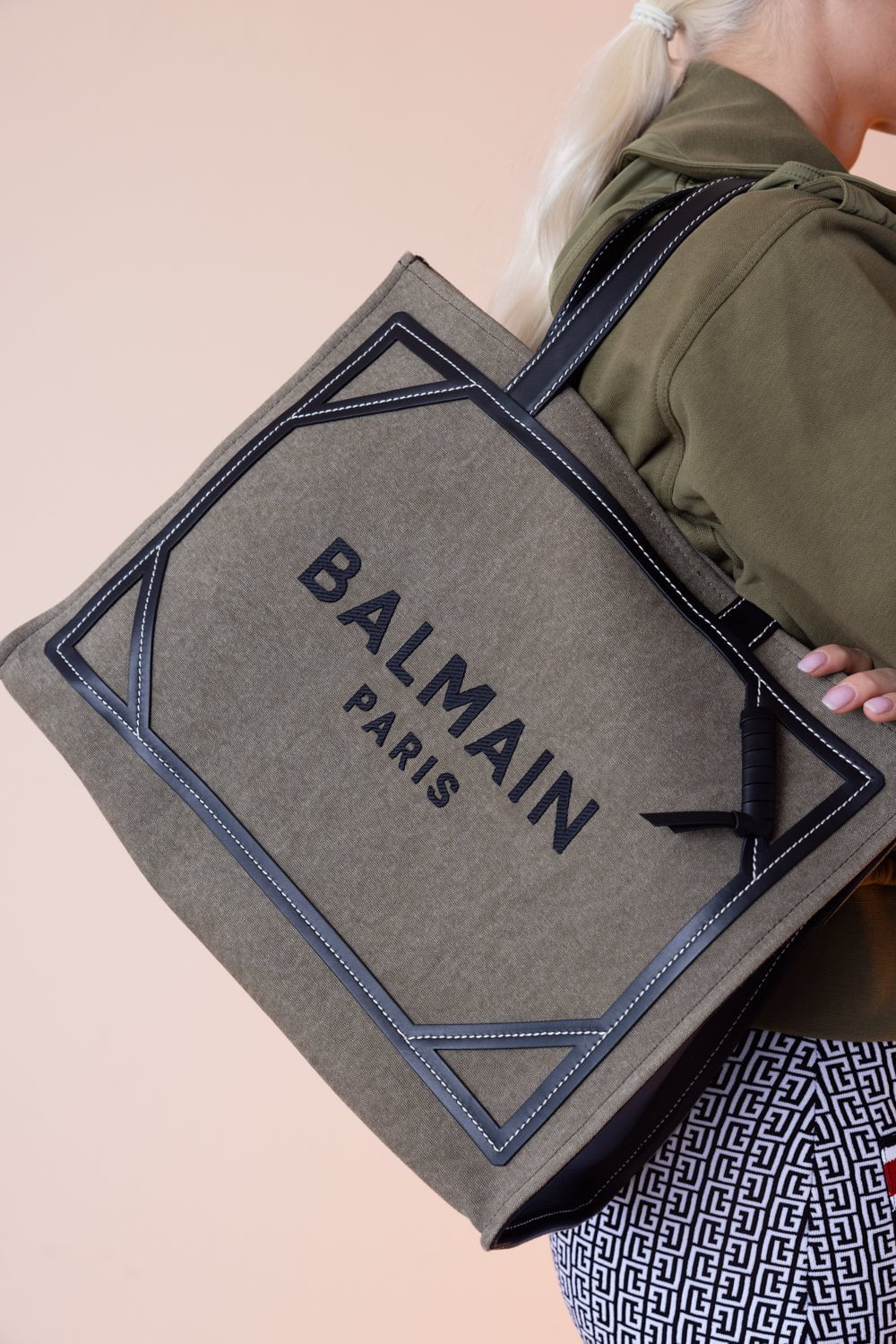 BALMAIN-B-Army Shopper Medium Tote Bag-KHAKI NOIR