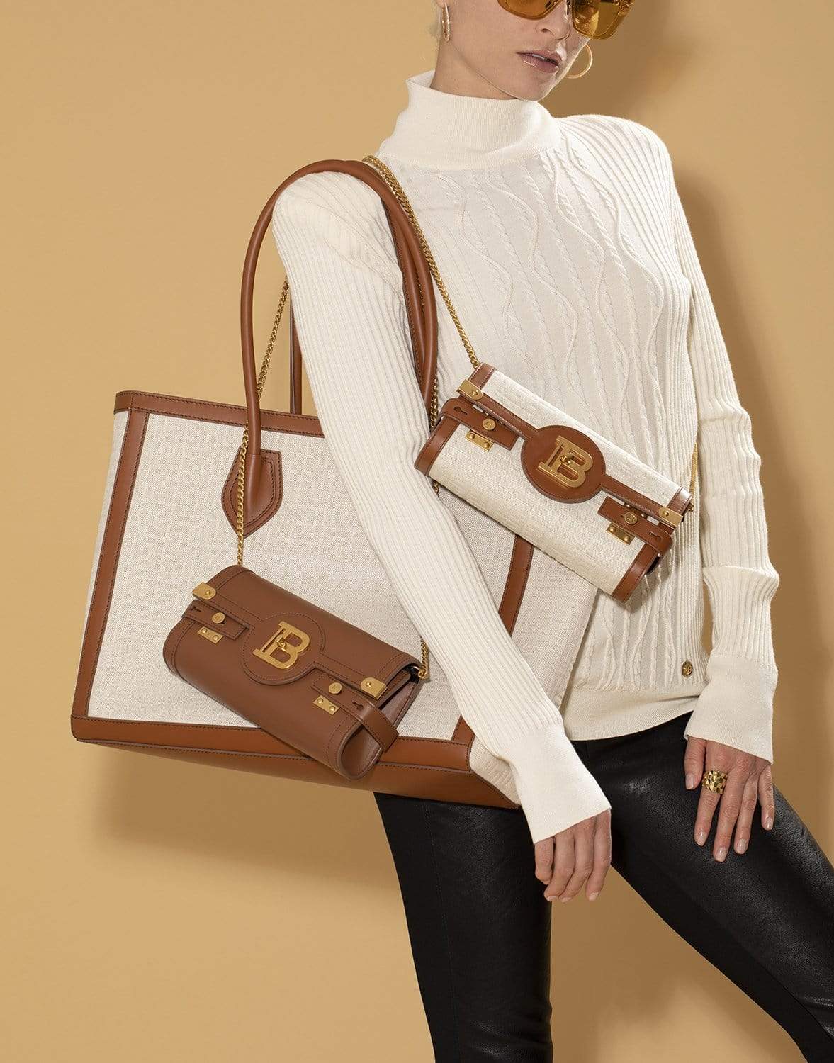 BALMAIN-B-Army Shopper Monogram 42-Canvas Bag-NATUREL