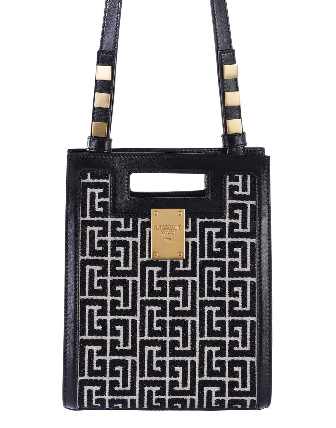 BALMAIN-1945 Small Jaquard Tote-NOIR