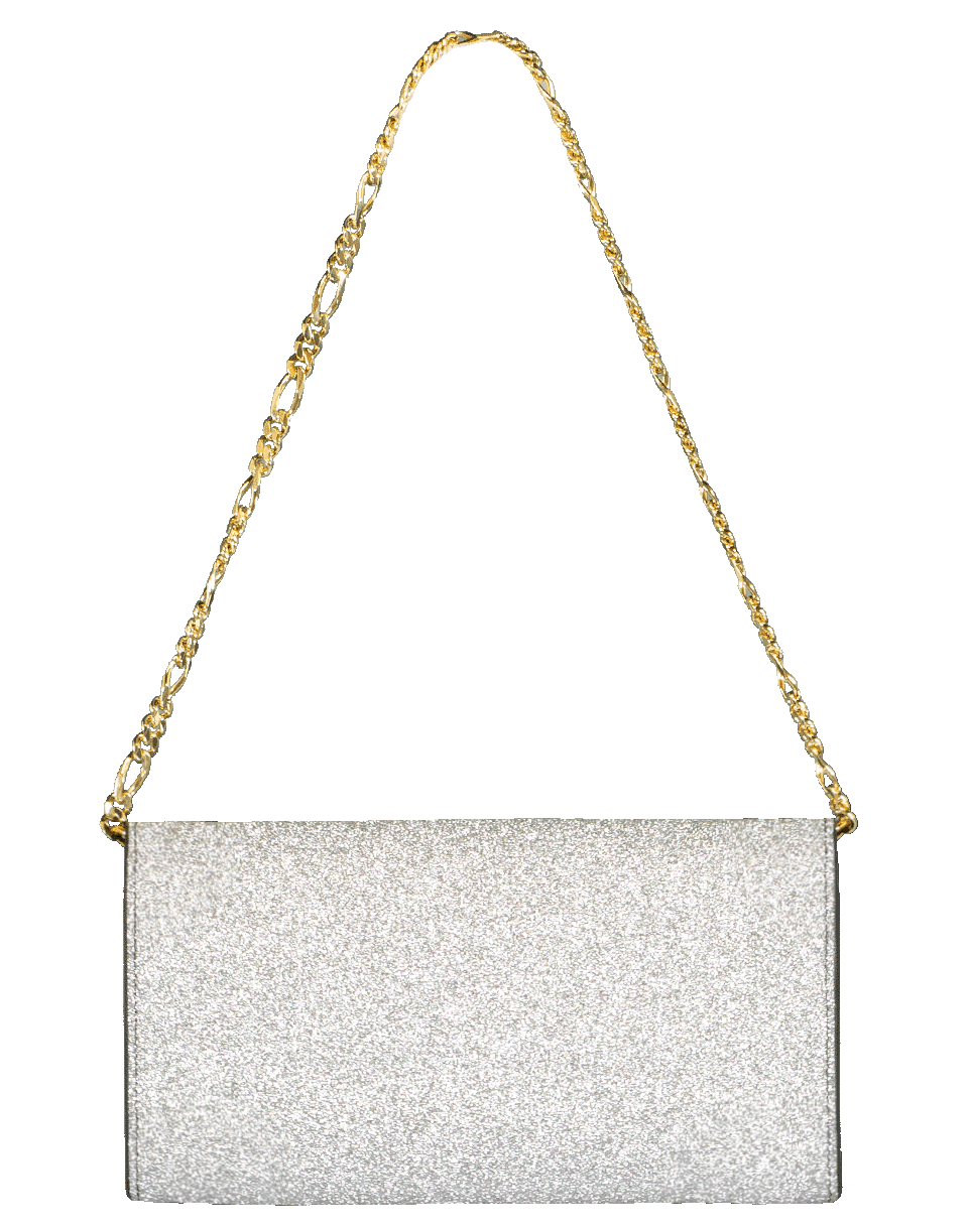 BALMAIN-Glitter Leather Wallet On Chain-ARGENTO