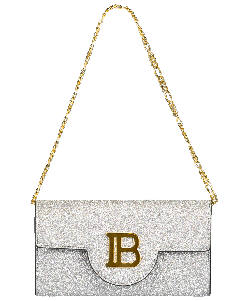 BALMAIN-Glitter Leather Wallet On Chain-ARGENTO