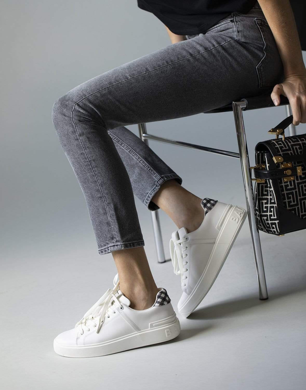 BALMAIN-B Court Low Top Gingham Sneakers-