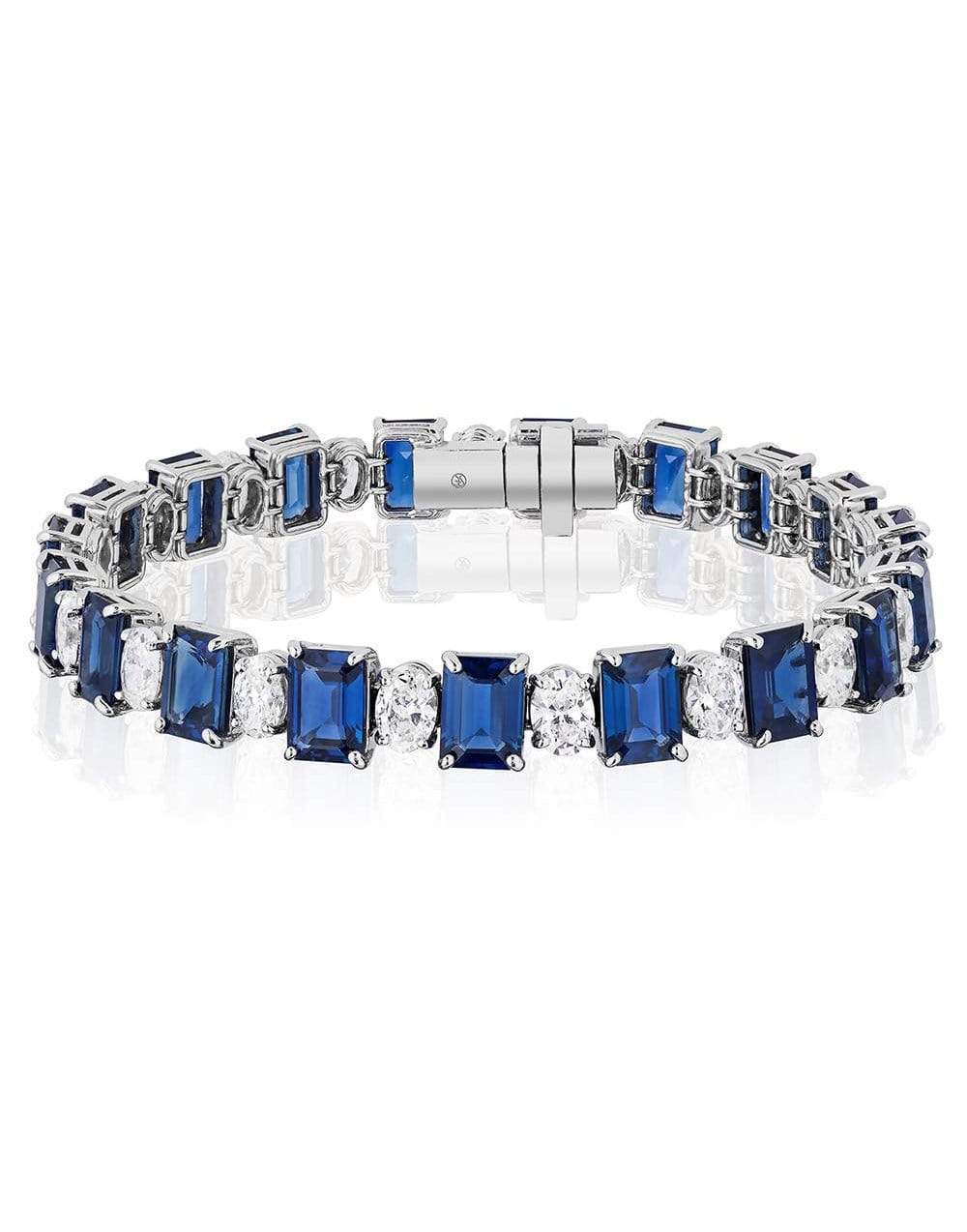 BAYCO-Emerald Cut Sapphire and Oval Diamond Bracelet-PLATINUM