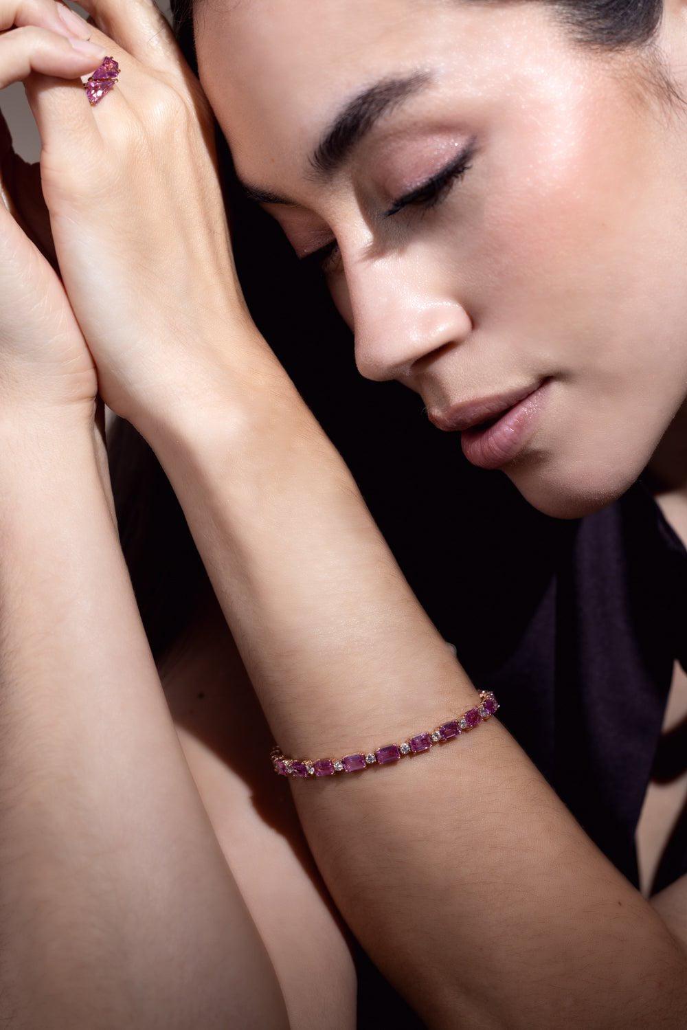 BAYCO-Pink Sapphire Diamond Bracelet-ROSE GOLD
