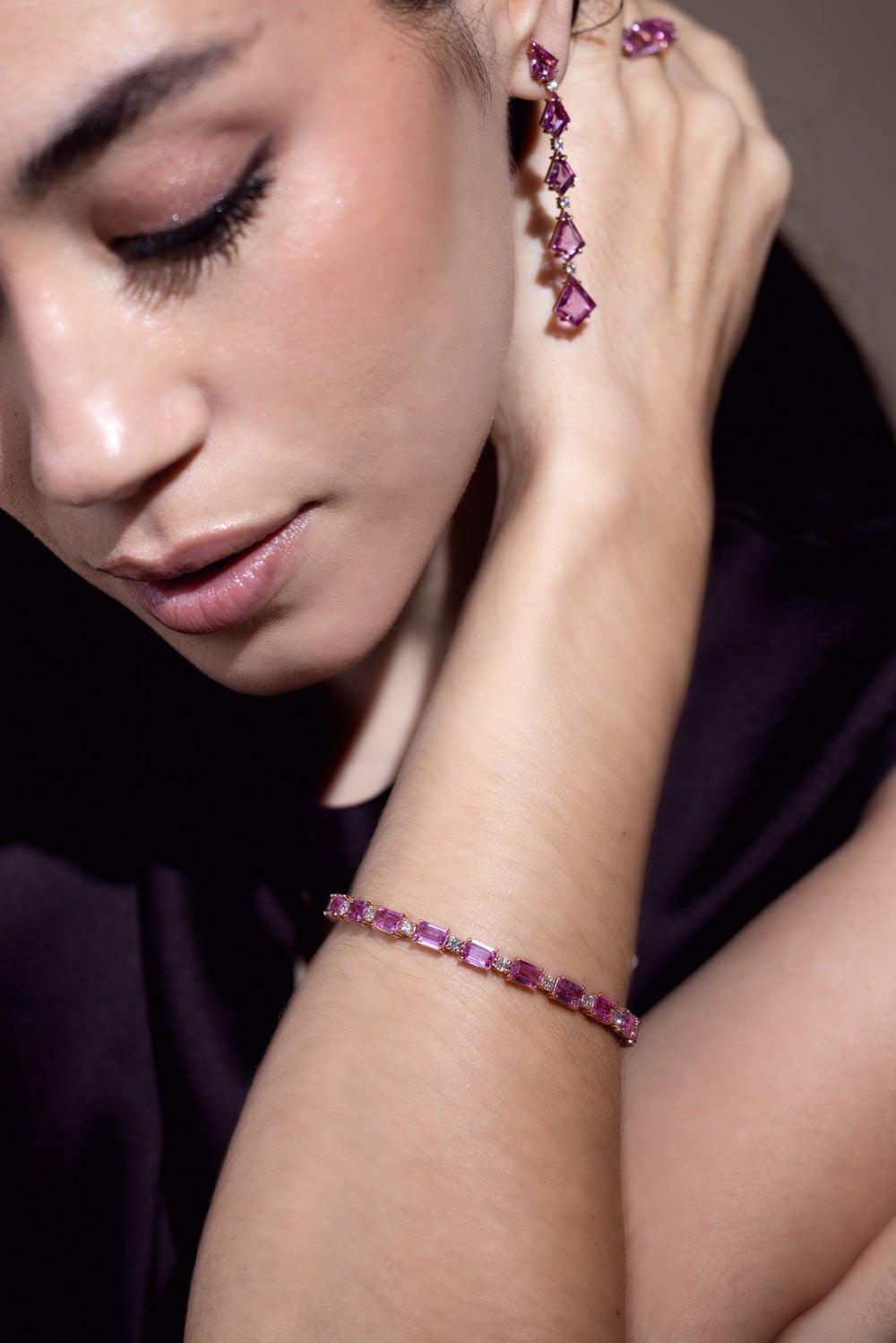 BAYCO-Pink Sapphire Diamond Bracelet-ROSE GOLD