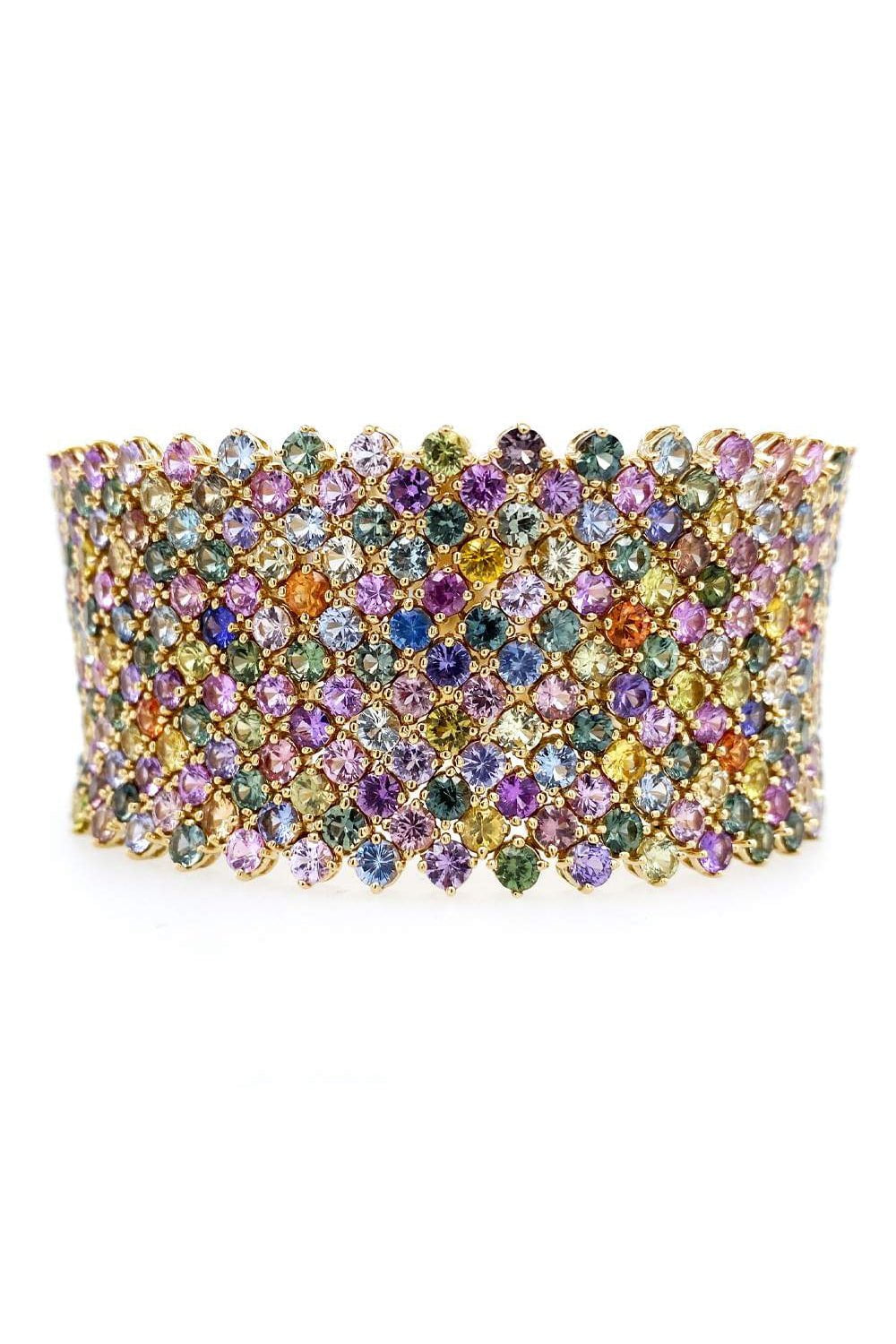 BAYCO-Multicolor Sapphire Mesh Bracelet-YELLOW GOLD