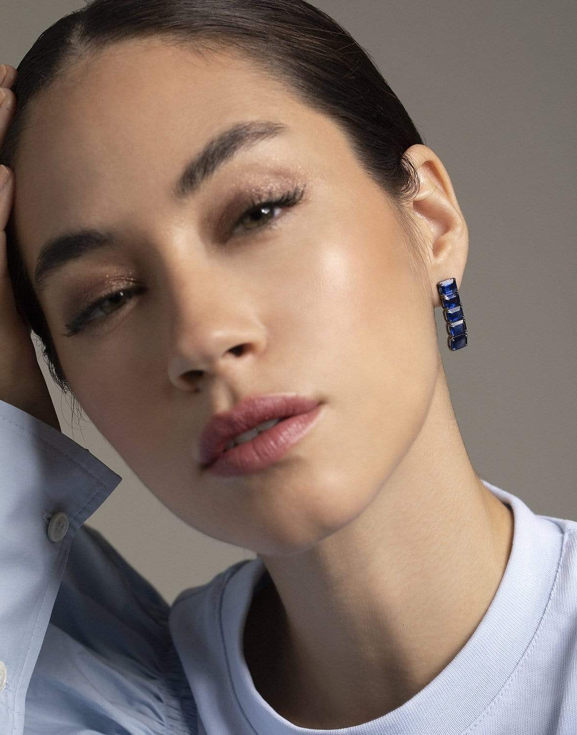 BAYCO-Blue Sapphire Line Earrings-BLACK GOLD