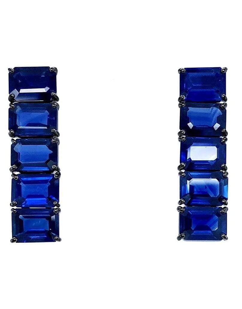 BAYCO-Blue Sapphire Line Earrings-BLACK GOLD