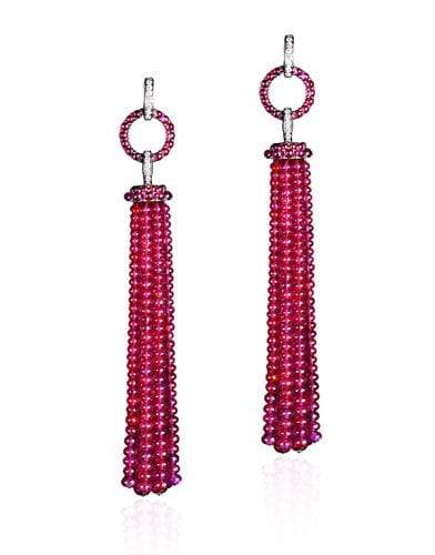 BAYCO-Ruby and Diamond Tassel Earrings-BLACK GOLD