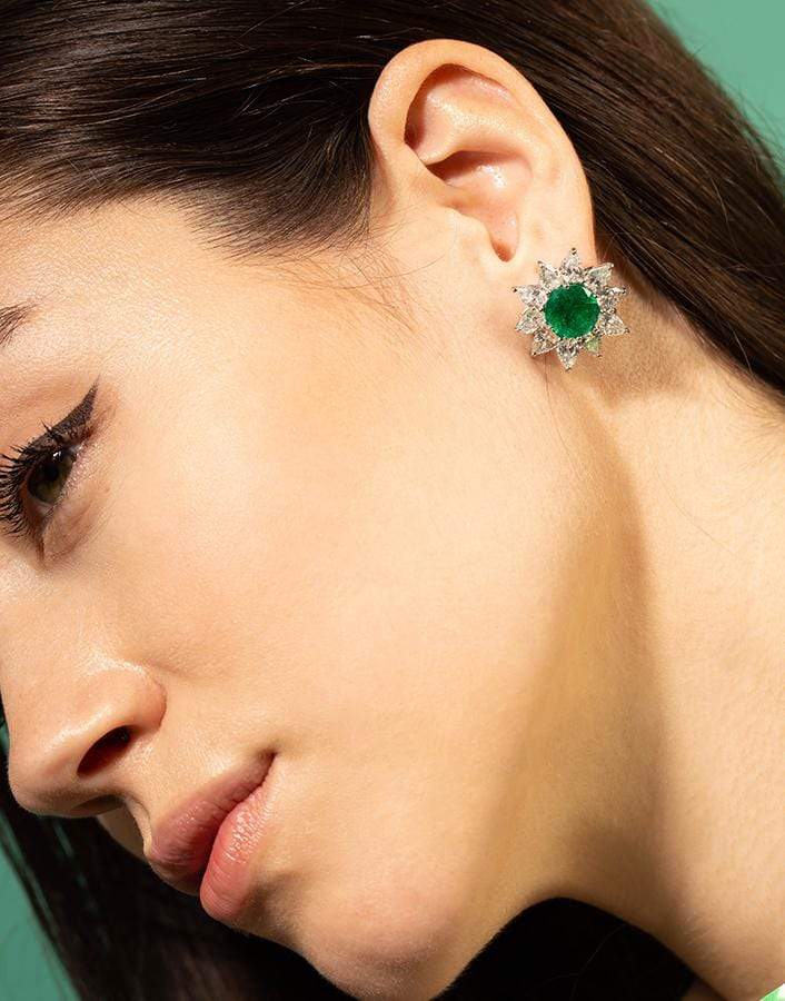 BAYCO-Emerald and Diamond Earrings-PLAT