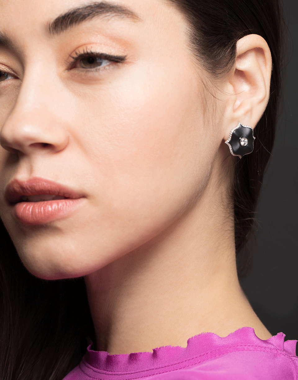 BAYCO-Black Ceramic Mini Lotus Earrings-PLATINUM