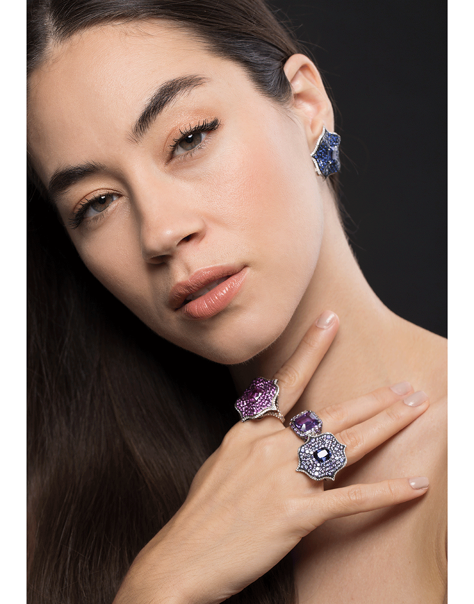 BAYCO-Blue Sapphire Lotus Earrings-PLATINUM