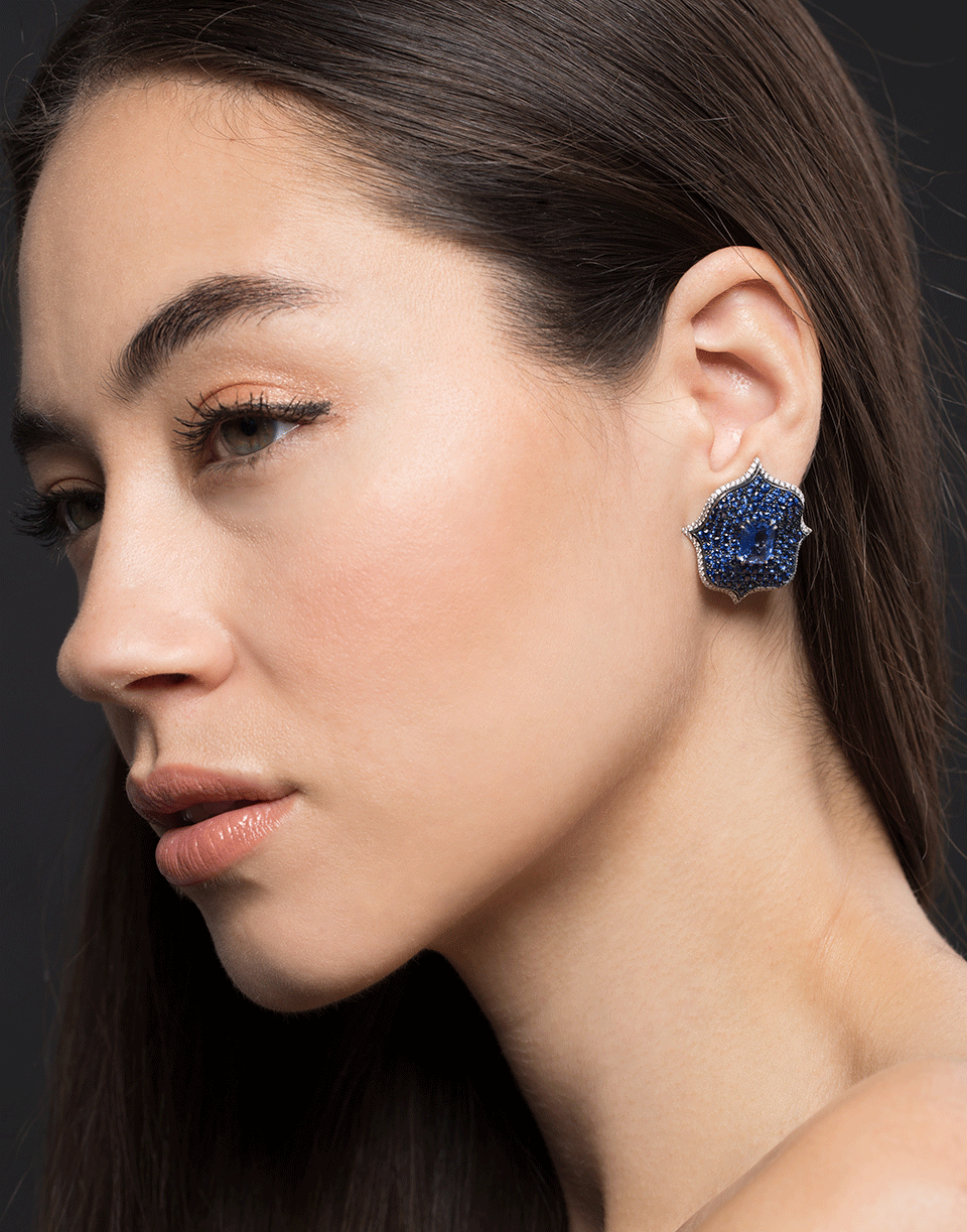 BAYCO-Blue Sapphire Lotus Earrings-PLATINUM
