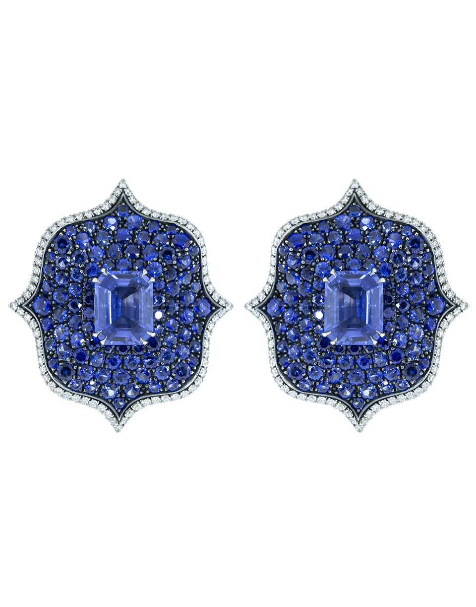 BAYCO-Blue Sapphire Lotus Earrings-PLATINUM