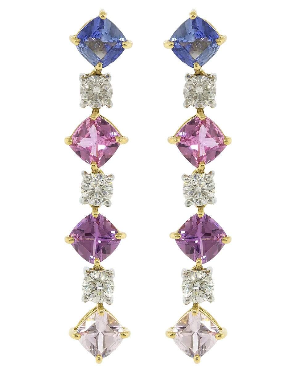 BAYCO-Cushion Multi-Sapphire Diamond Earrings-PLATINUM