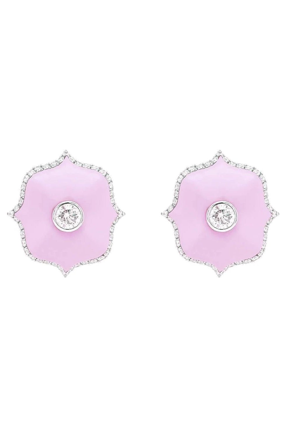 BAYCO-Diamond and Pink Cerarmic Lotus Earrings-PLATINUM