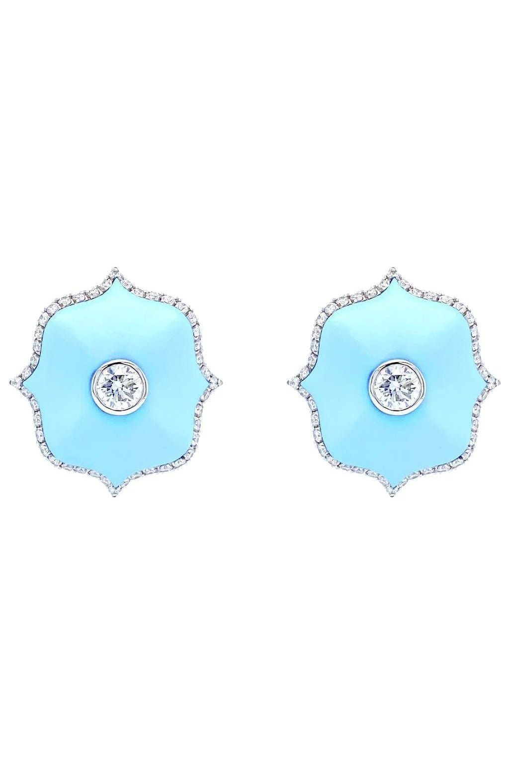 BAYCO-Diamond and Turquoise Ceramic Lotus Earrings-PLATINUM