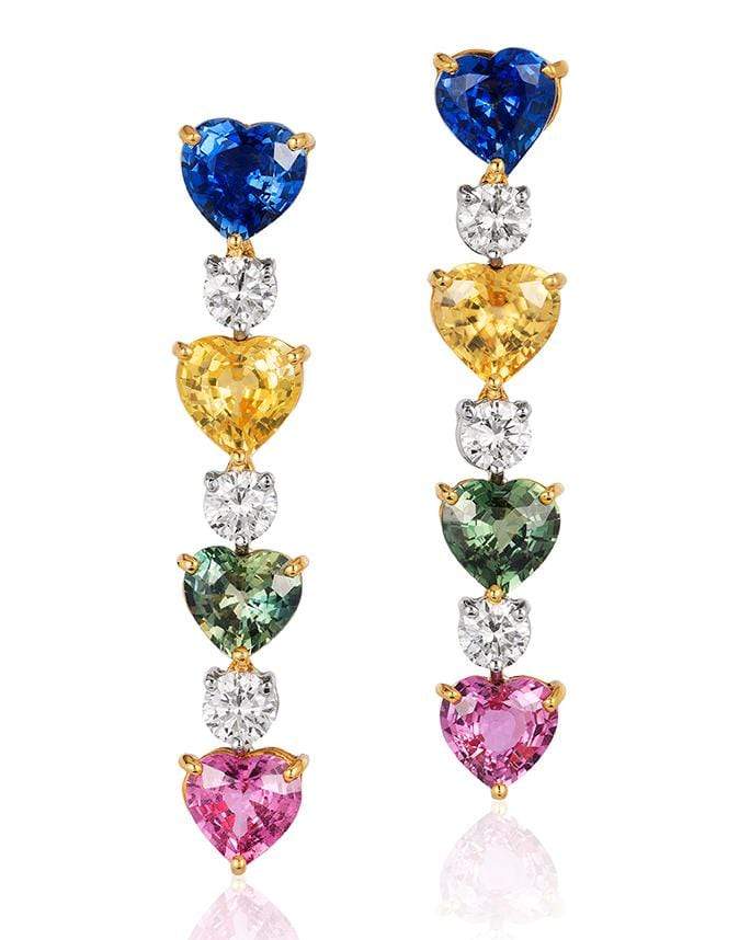 BAYCO-Heart Shape Multi Sapphire Earrings-PLATINUM