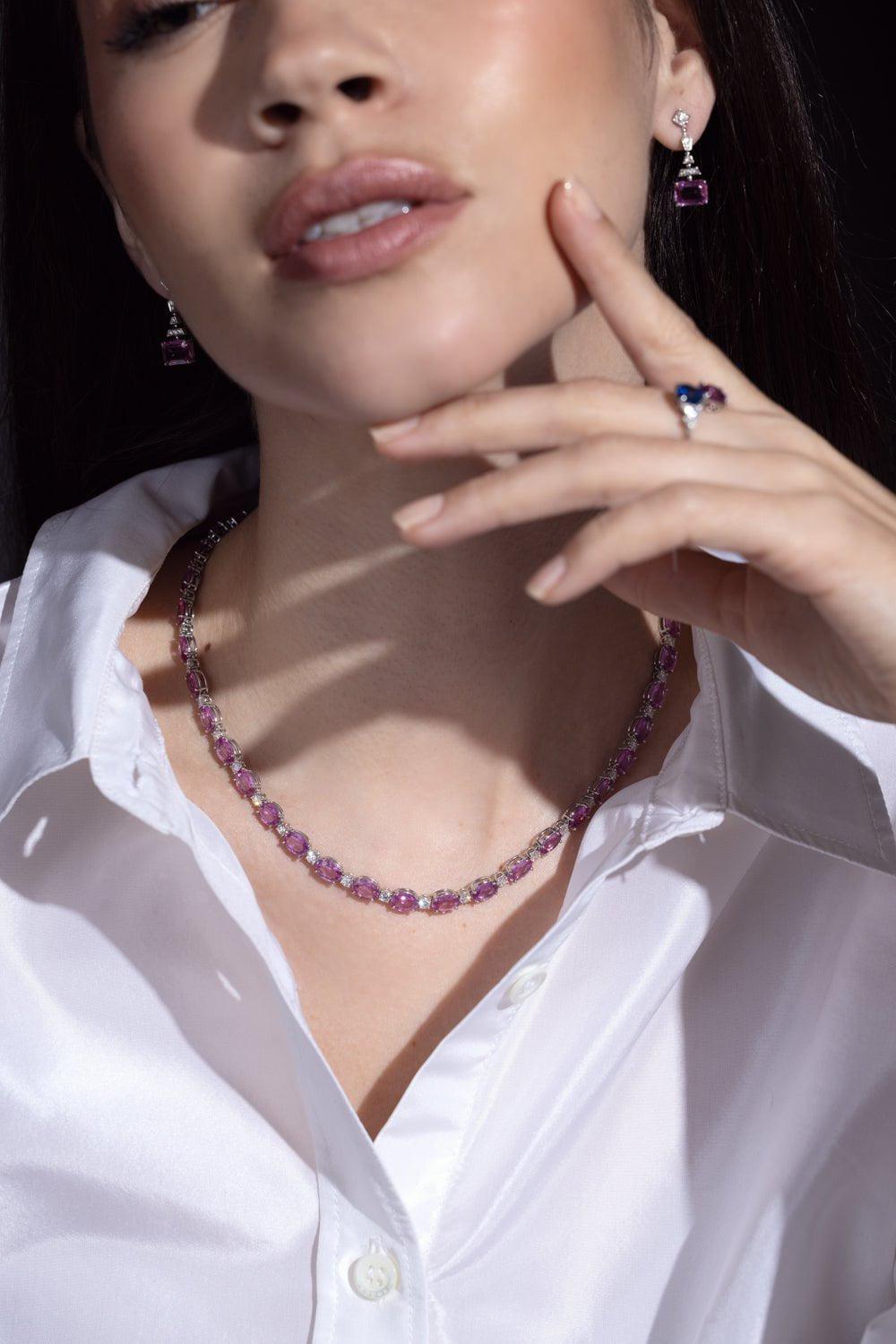 BAYCO-Pink Sapphire Diamond Earrings-PLATINUM