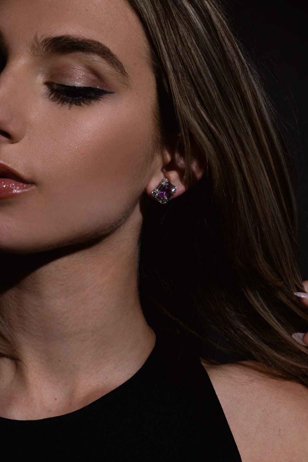 BAYCO-Pink Sapphire Diamond Earrings-PLATINUM