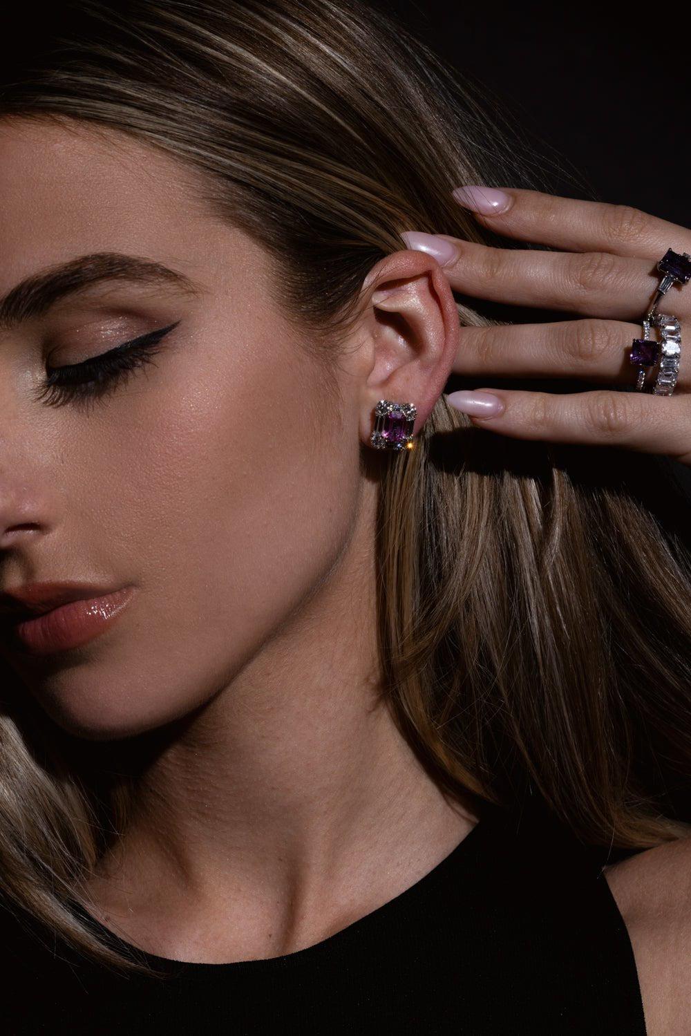 BAYCO-Pink Sapphire Diamond Earrings-PLATINUM