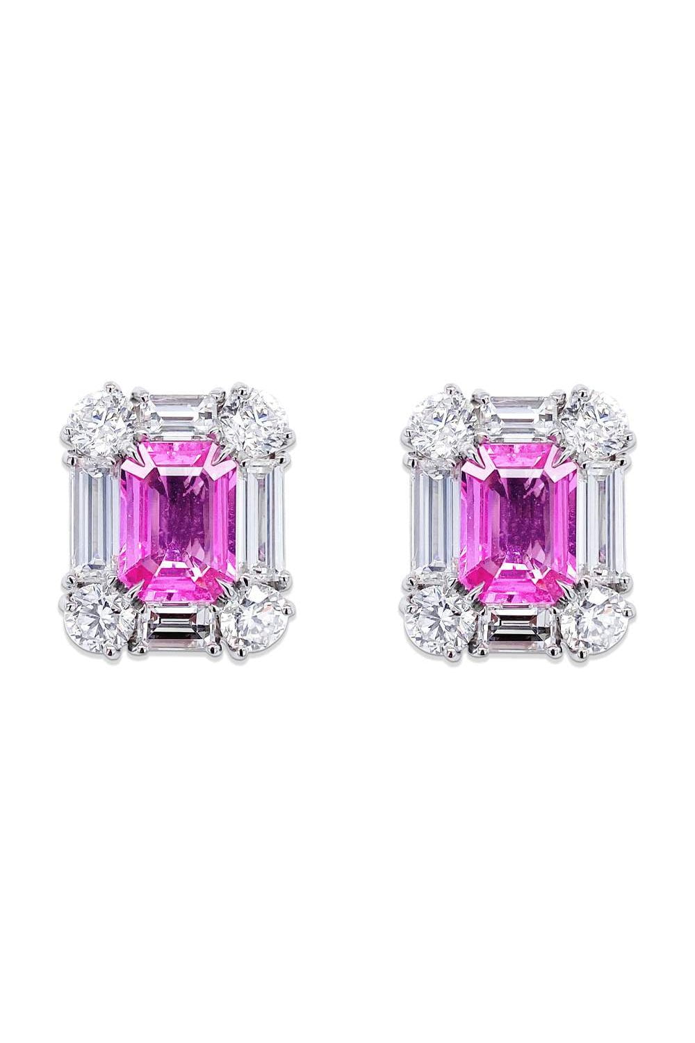 BAYCO-Pink Sapphire Diamond Earrings-PLATINUM