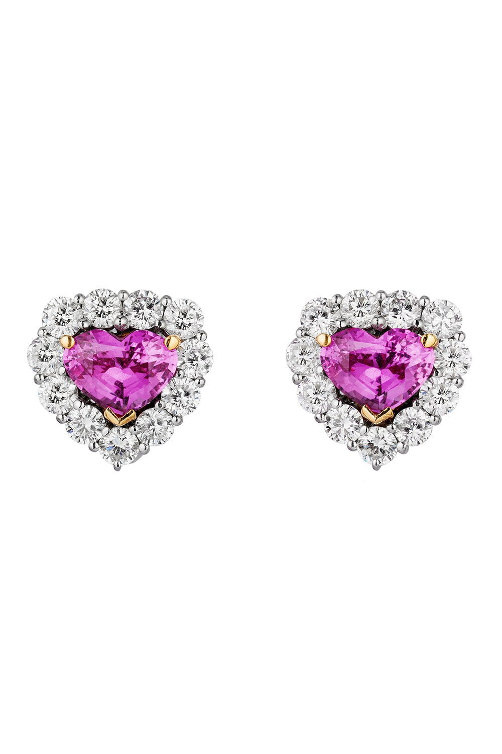 BAYCO-Pink Sapphire Diamond Heart Stud Earrings-PLATINUM