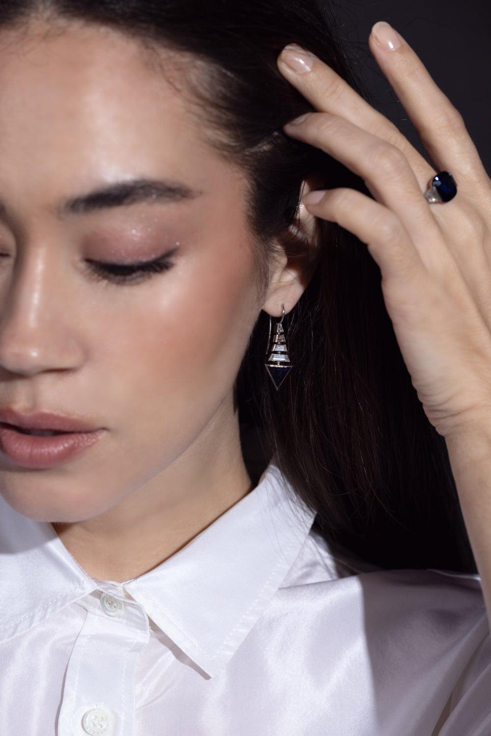 BAYCO-Sapphire Diamond Earrings-PLATINUM