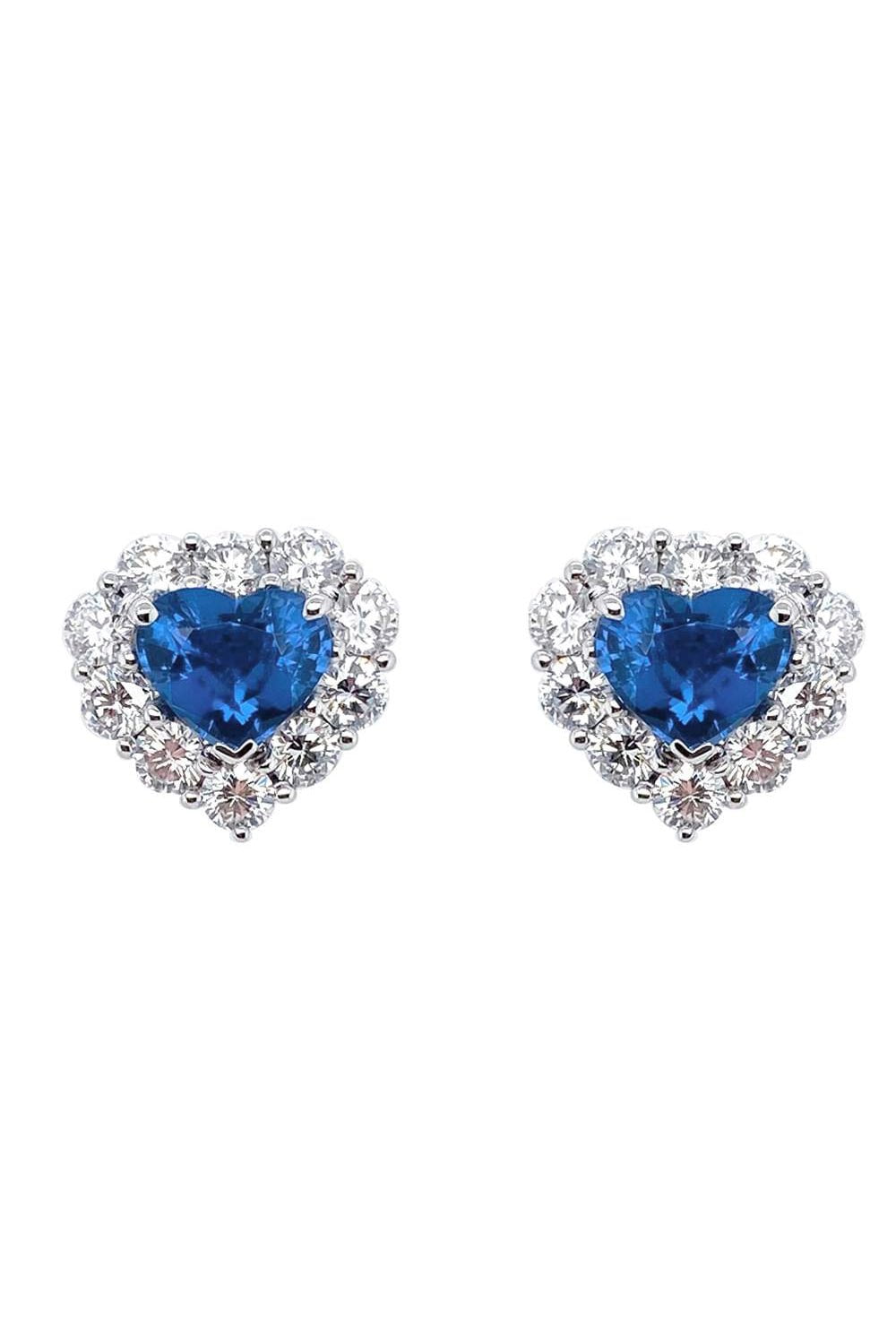 BAYCO-Sapphire Diamond Heart Earrings-PLATINUM