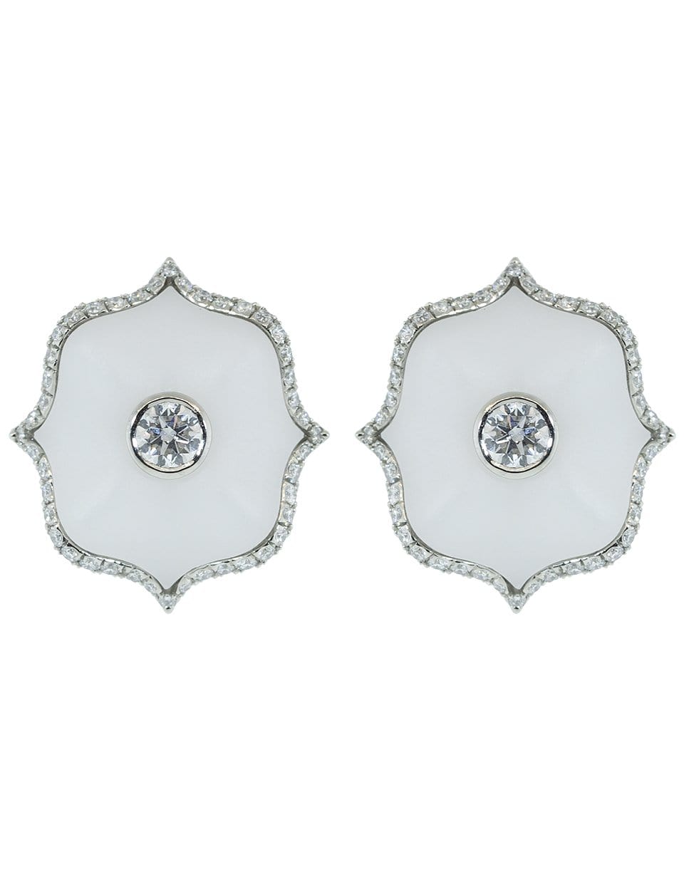 BAYCO-White Ceramic Mini Lotus Earrings-PLATINUM