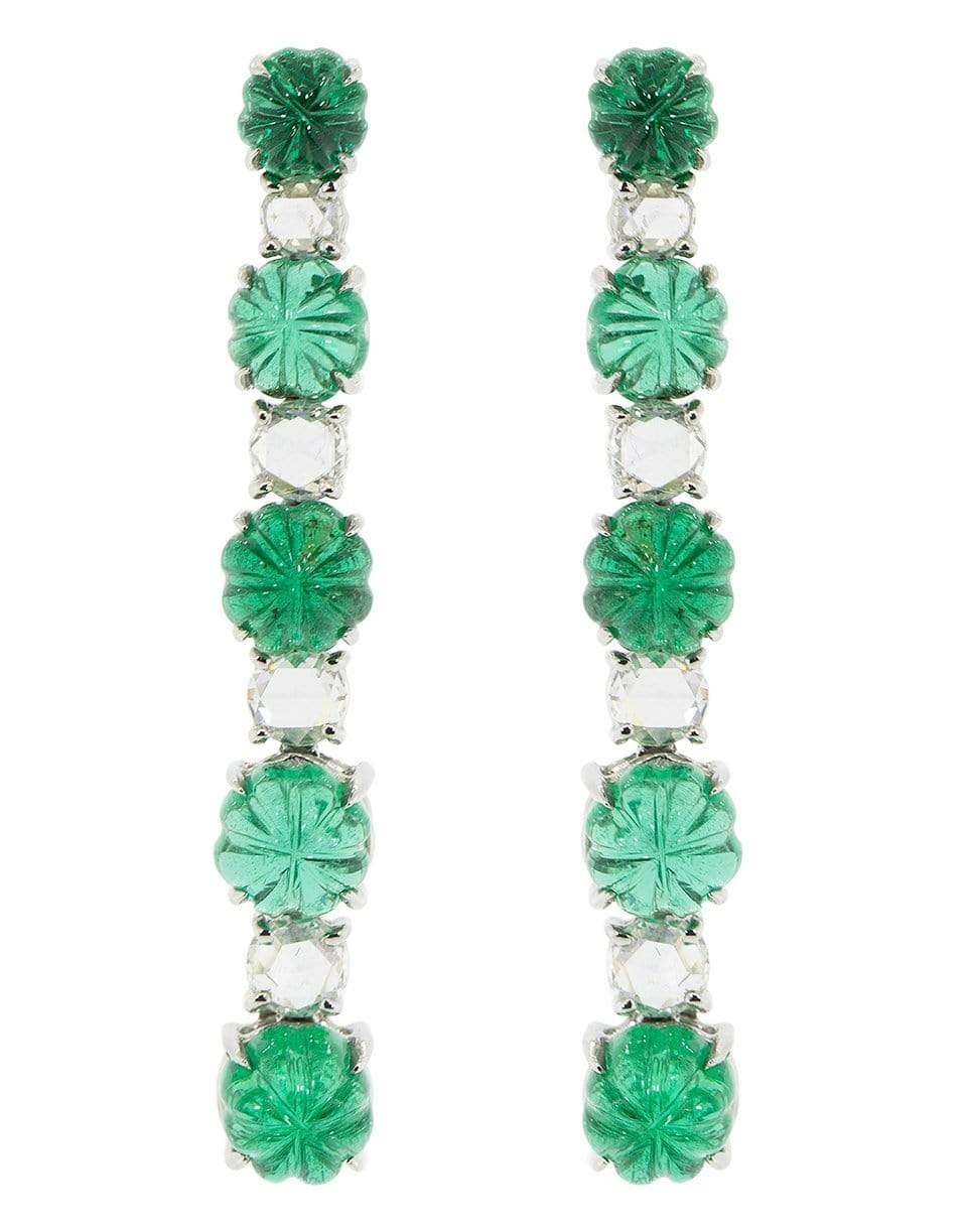 BAYCO-Zambian Emerald and Rose Cut Drop Earrings-PLATINUM