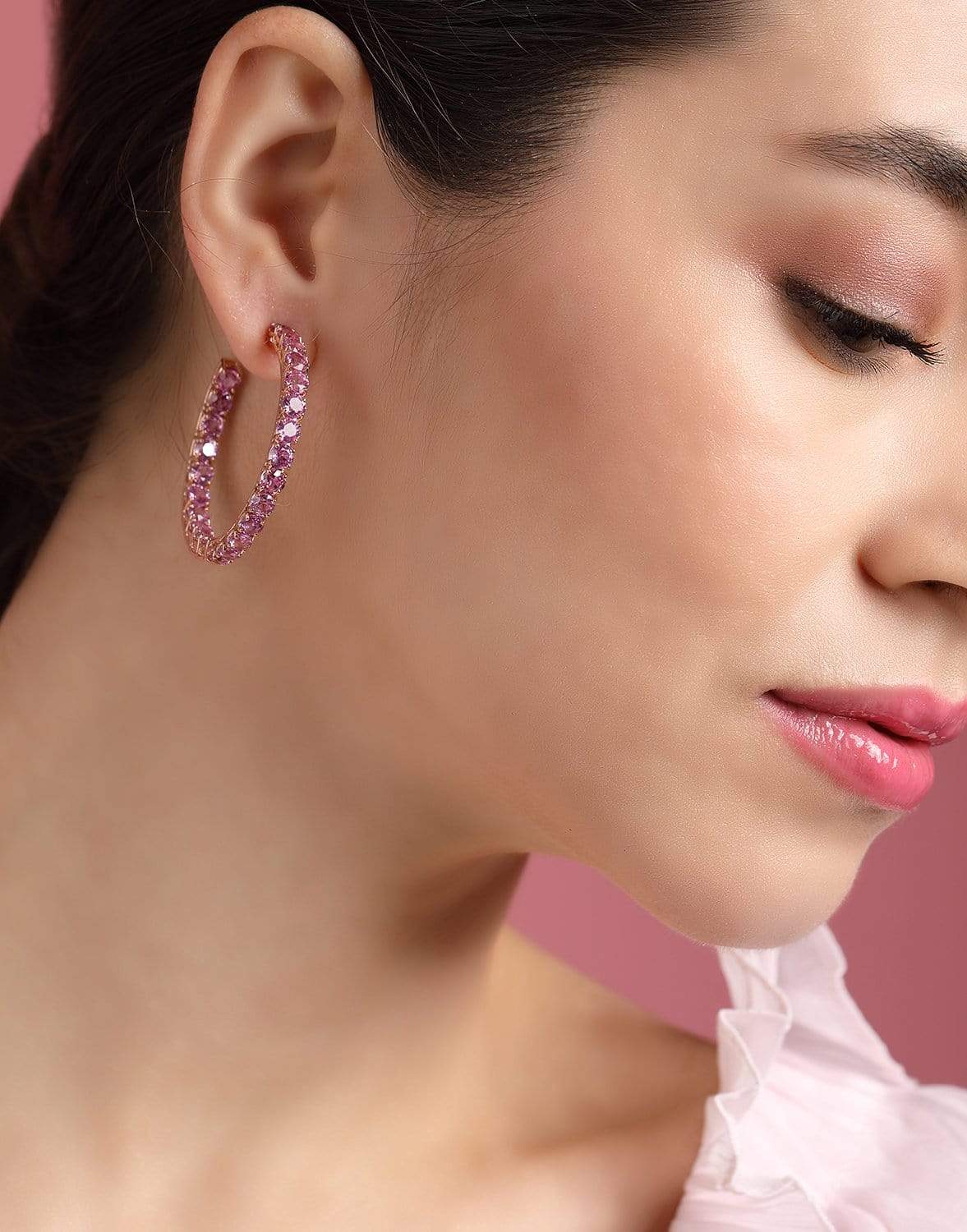BAYCO-Medium Pink Sapphire Hoops-ROSE GOLD
