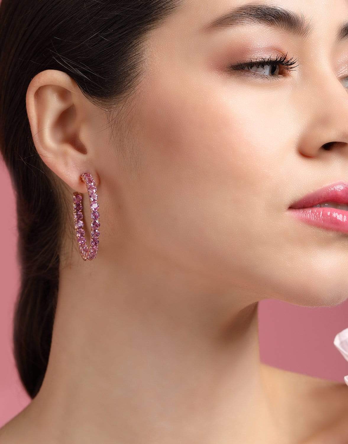 BAYCO-Medium Pink Sapphire Hoops-ROSE GOLD