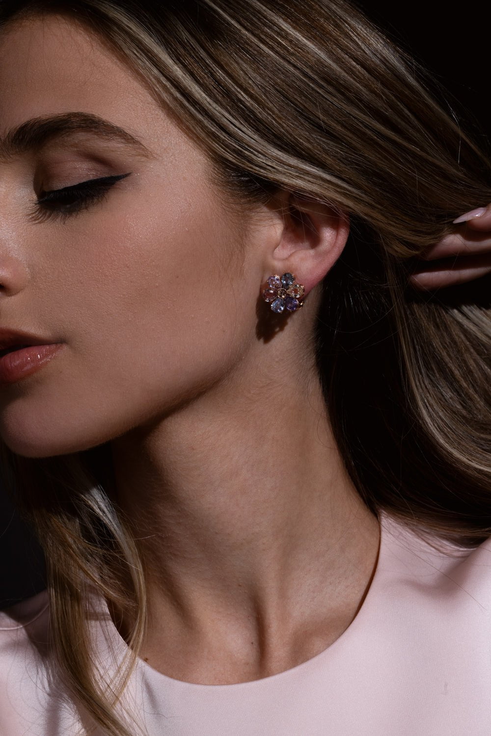 BAYCO-Multi Sapphire Flower Earring-ROSE GOLD