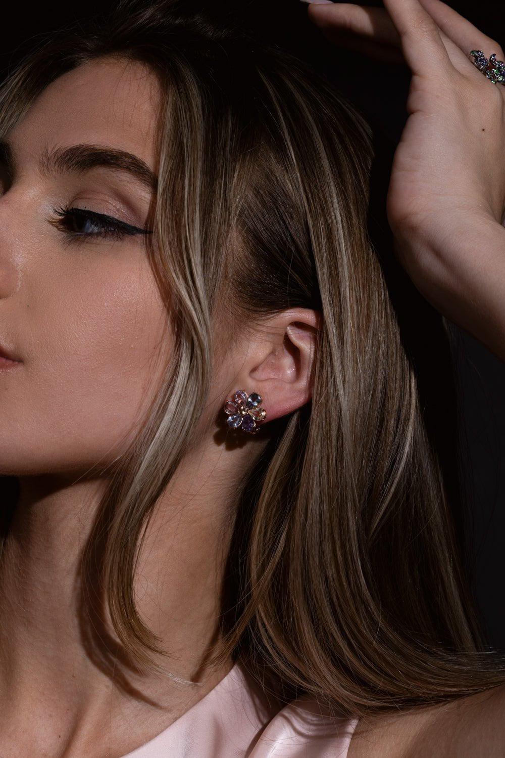 BAYCO-Multi Sapphire Flower Earring-ROSE GOLD